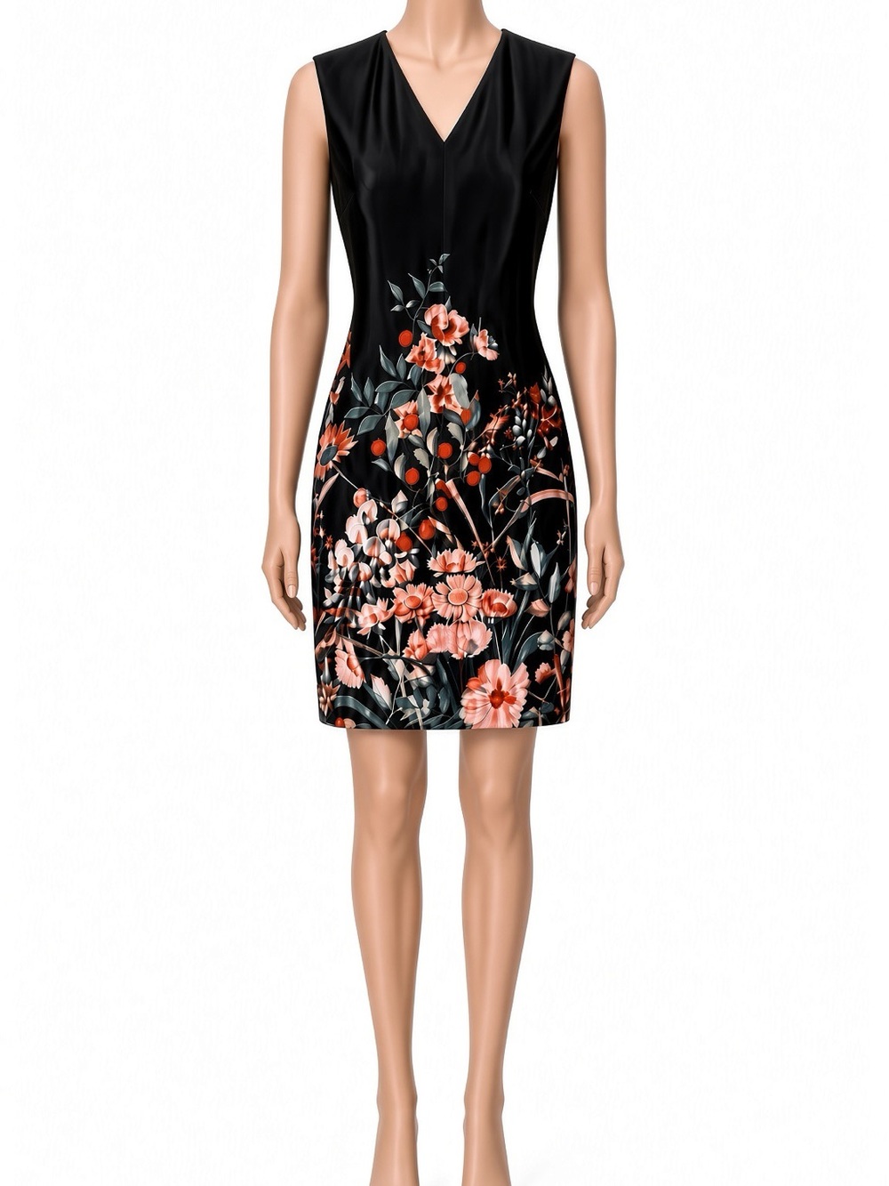 New York & Company Black V-Neck Floral Sheath Dress